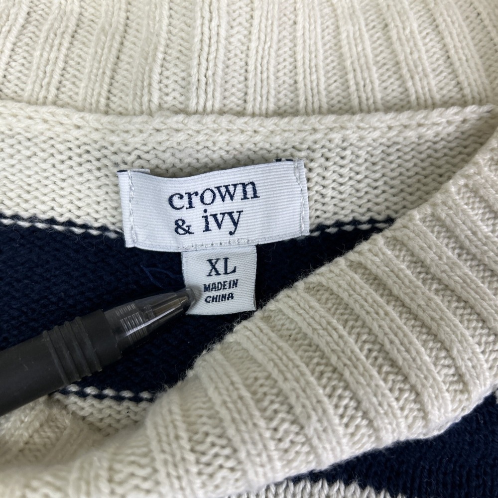Crown & Ivy XL Multi Color Striped Balloon Sleeve Crew Neck Cotton Blend Sweater - Picture 5 of 8